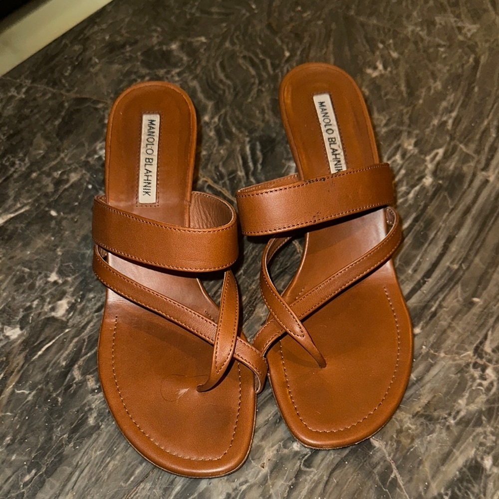 Manolo Blahnik Tan Leather Sandals
